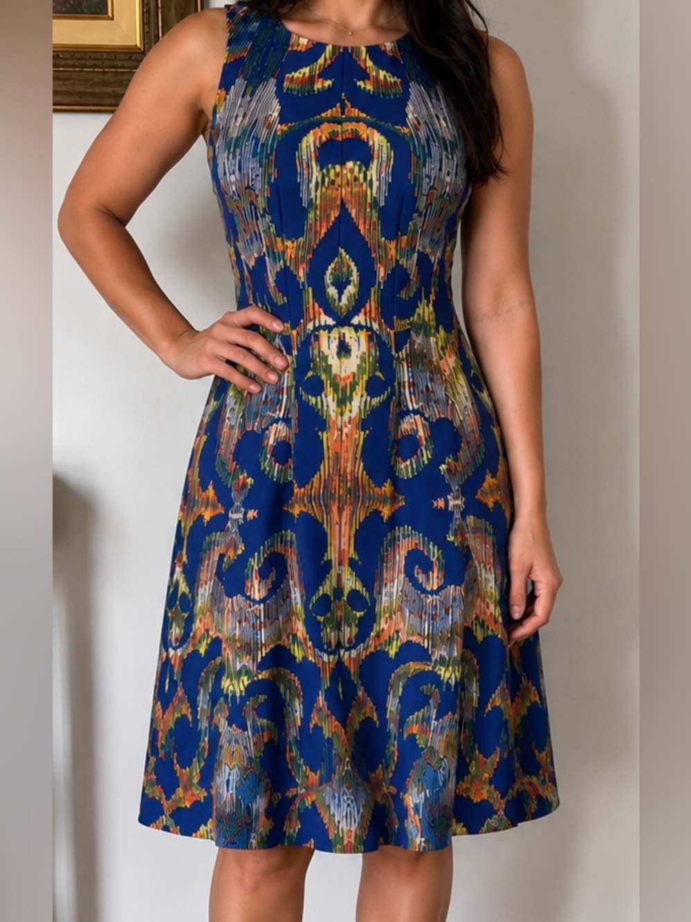 Gabby Skye Blue Multicolor Sleeveless Fit & Flare Dress